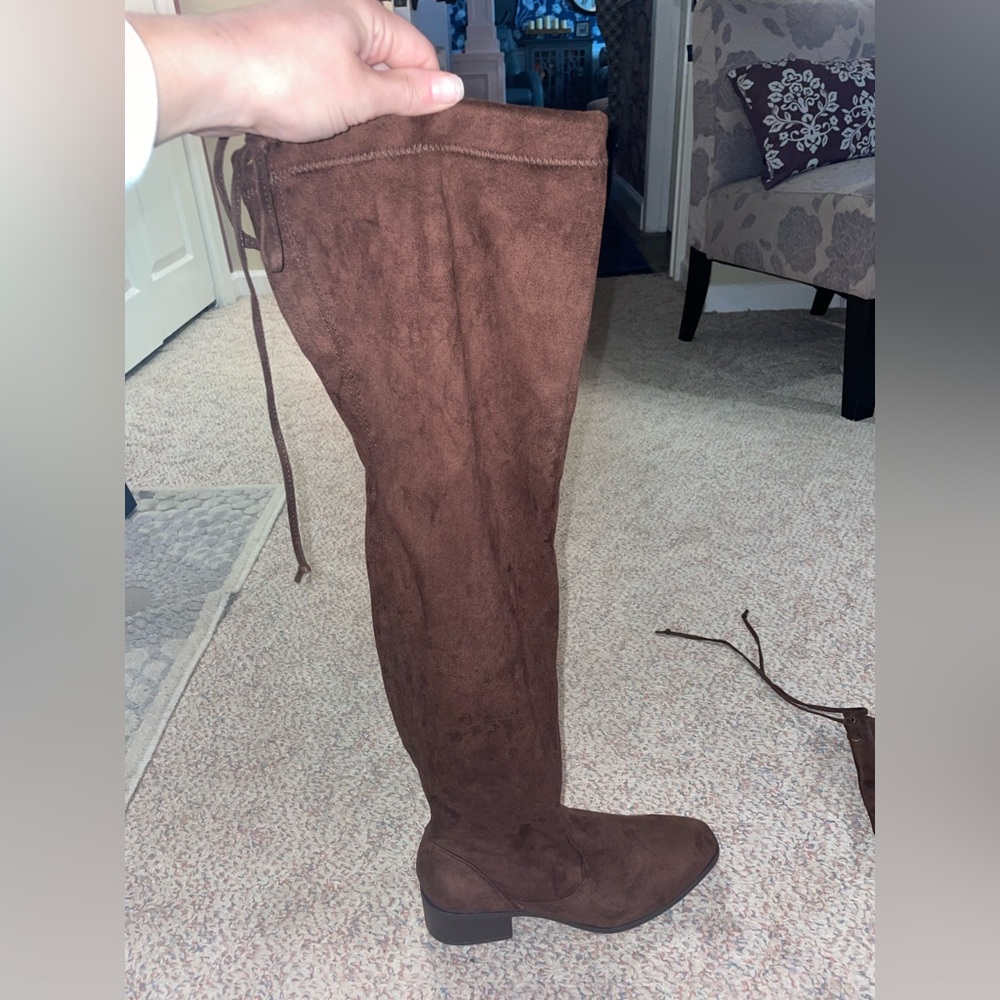 JustFab Hannah Brown Suede Over the Knee Boot